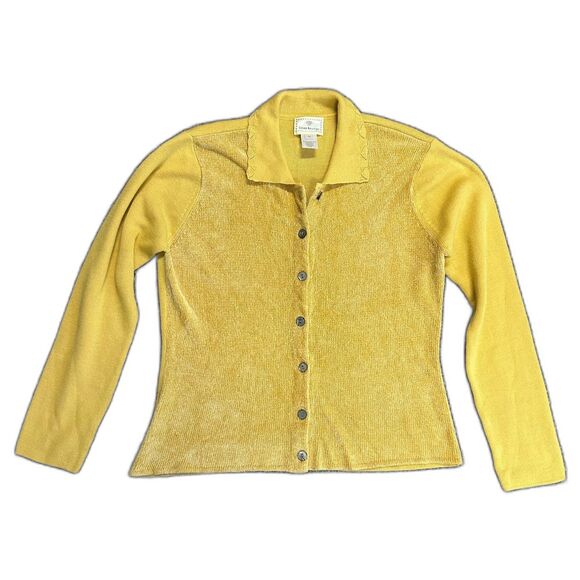 Vintage Susan Bristol Yellow Chenille Front Collared Cardigan Sweater Size M - Picture 2 of 13